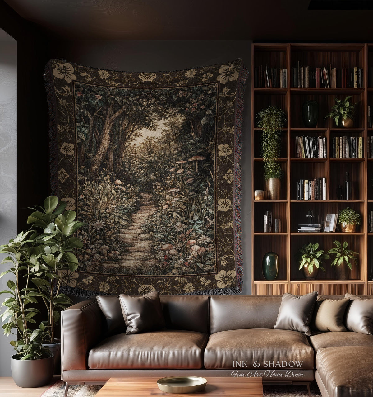 Mushroom Forest Magical Woodland Tapestry Blanket Ethereal Mystic Academia, Vintage Folklore Art Forest Fairycore Whimsigoth Medieval Throw