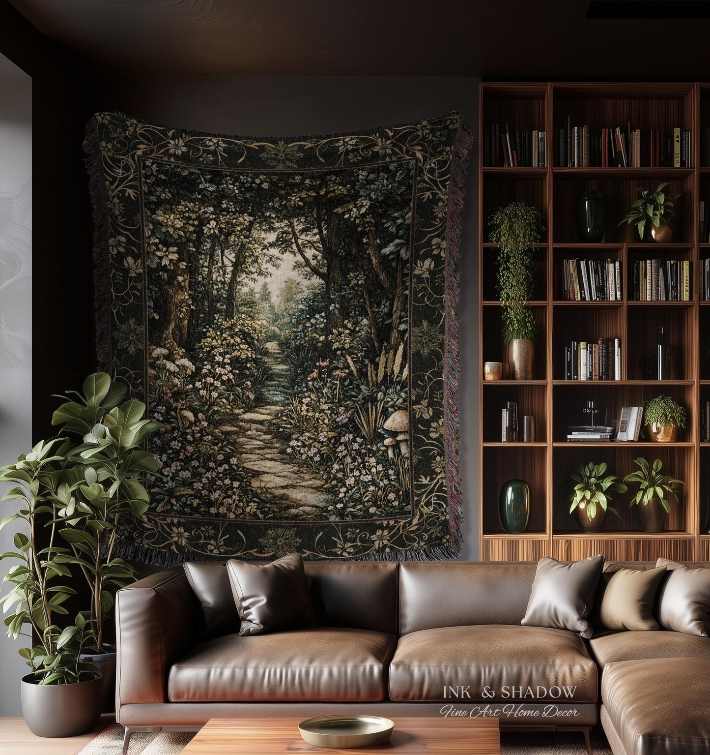 Fairy Meadow Mushroom Forest Woven Blanket Mystic Academia Folklore Inspired, Fairycore Woodland Gothic Whimsical Medieval Tapestry Throw