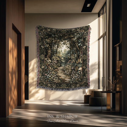 Fairy Meadow Mushroom Forest Woven Blanket Mystic Academia Folklore Inspired, Fairycore Woodland Gothic Whimsical Medieval Tapestry Throw