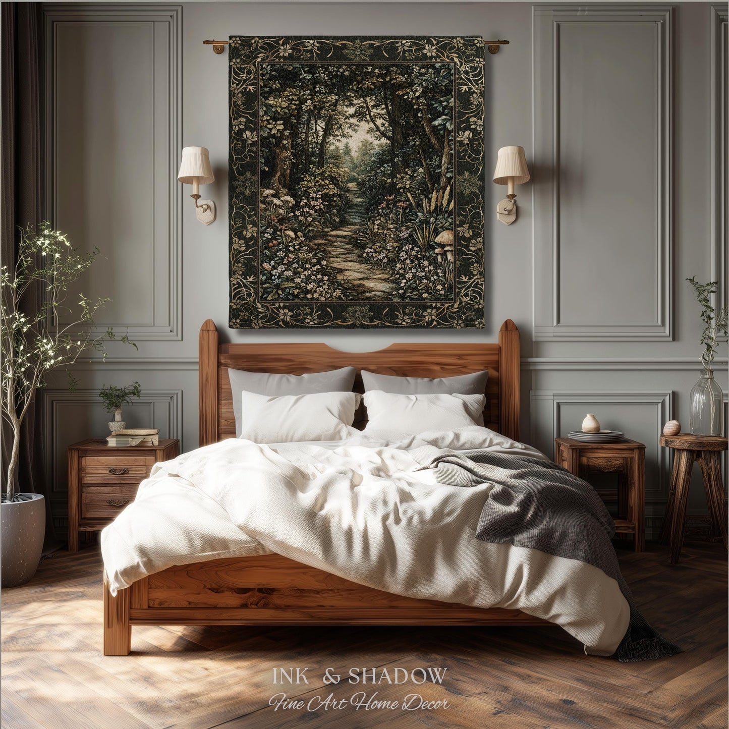 Fairy Meadow Mushroom Forest Woven Blanket Mystic Academia Folklore Inspired, Fairycore Woodland Gothic Whimsical Medieval Tapestry Throw