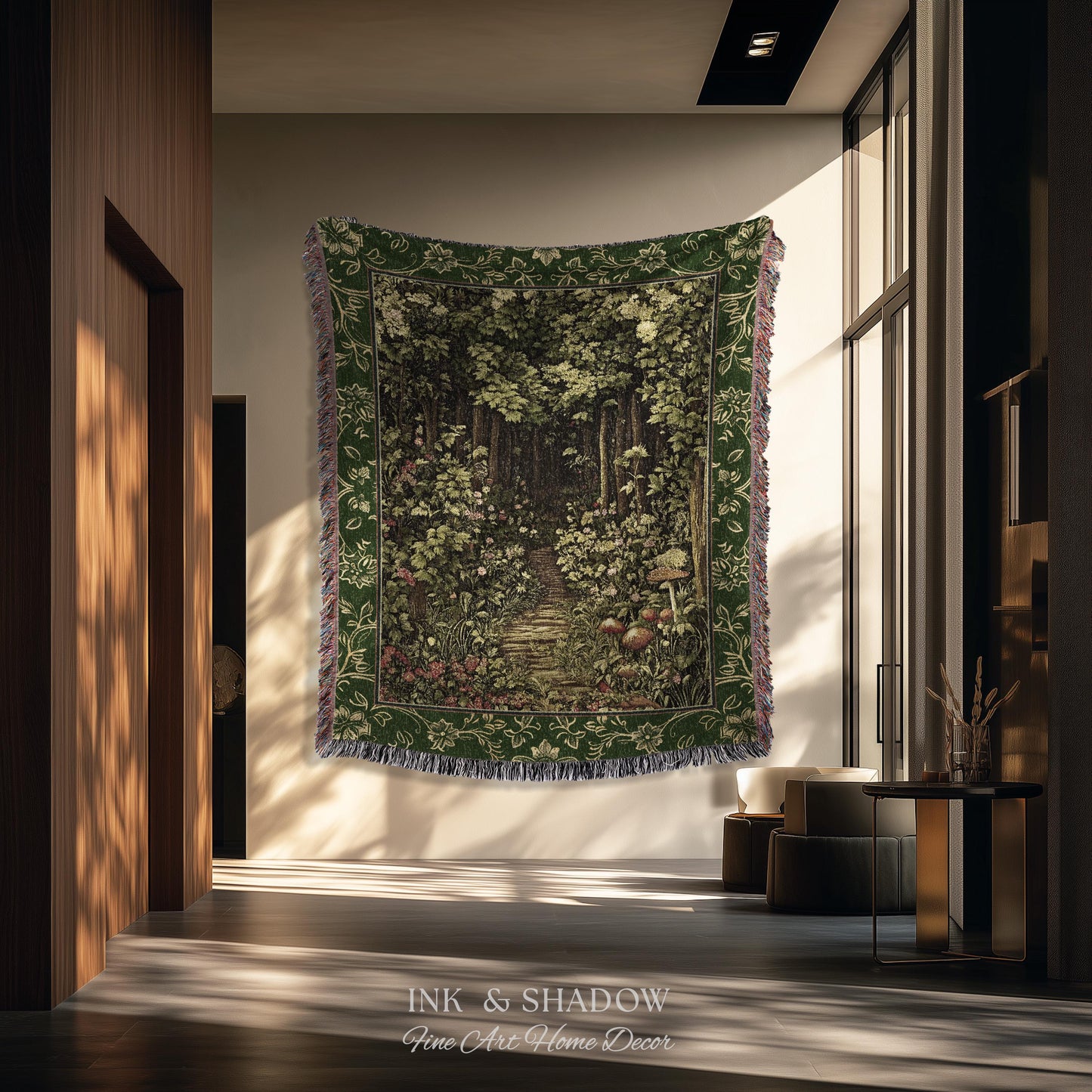 Fairytale Forest Botanical Throw Blanket | Mystic Aesthetic Woodland Home Magical Decor Plant Loving Bedroom Housewarming Gift Emerald Woods