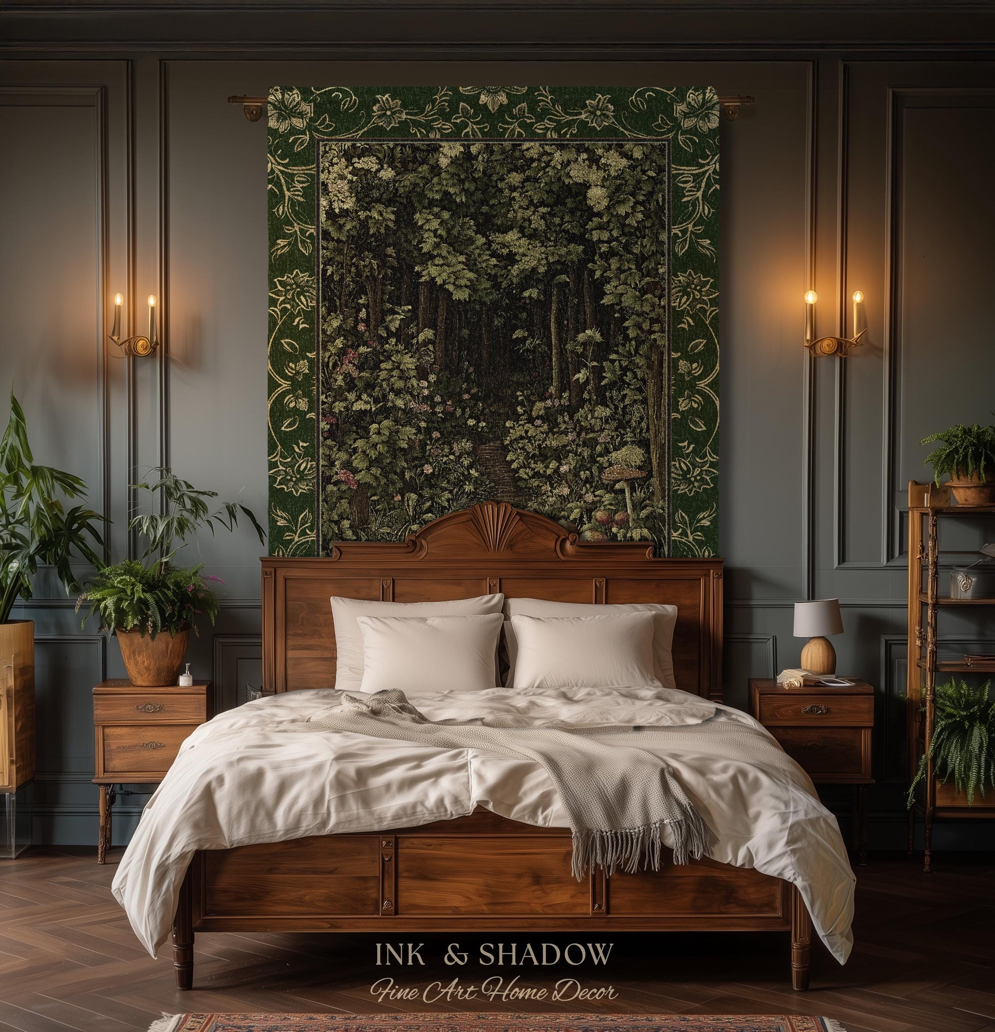 Fairytale Forest Botanical Throw Blanket | Mystic Aesthetic Woodland Home Magical Decor Plant Loving Bedroom Housewarming Gift Emerald Woods