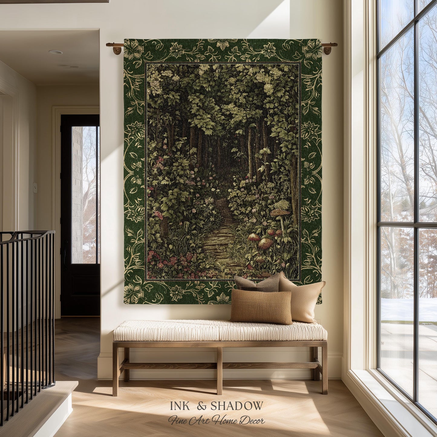Fairytale Forest Botanical Throw Blanket | Mystic Aesthetic Woodland Home Magical Decor Plant Loving Bedroom Housewarming Gift Emerald Woods