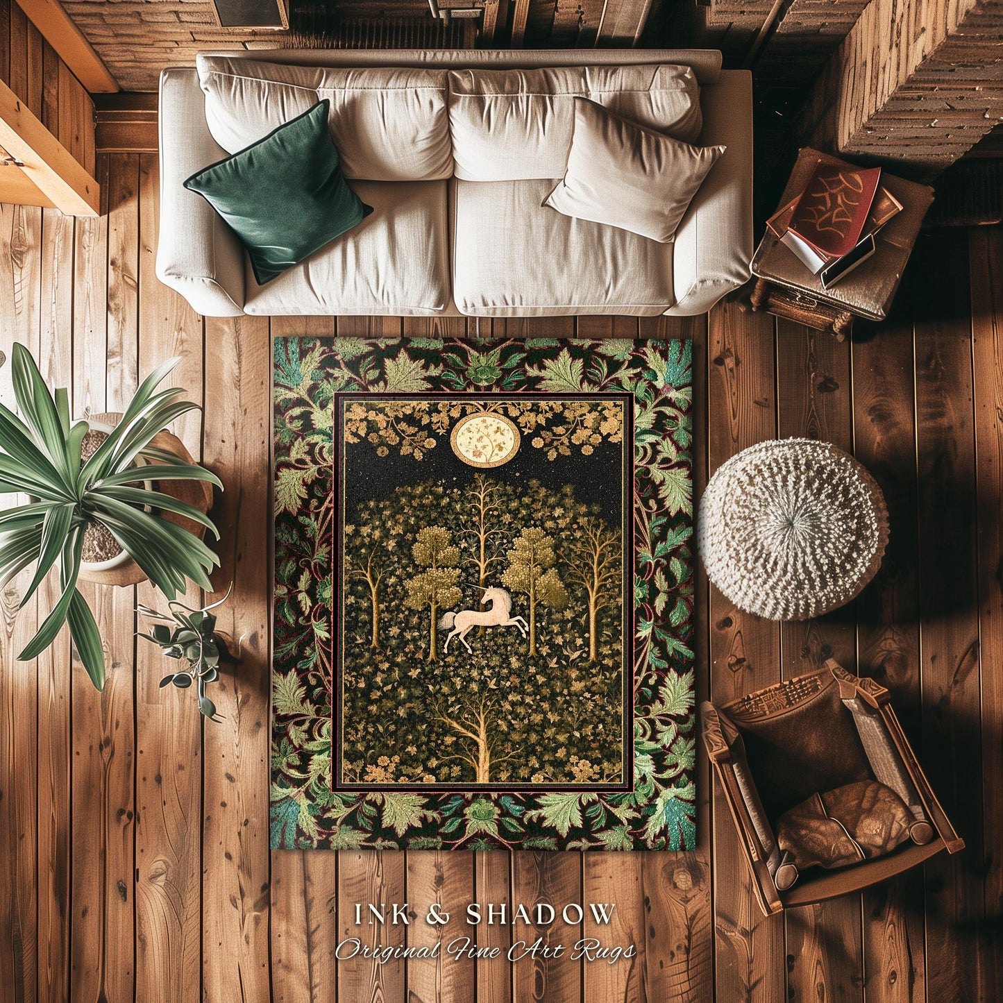 Magic Aesthetic Unicorn Runner Rug Cottagecore Style, Dark Academia Folklore Decor Gothic Maximalist Fantasy Art Enchanted Fairytale Accent