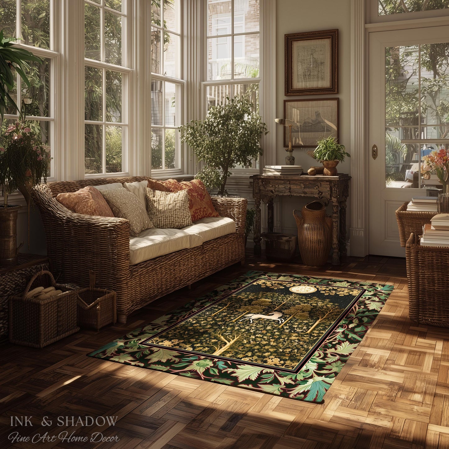 Magic Aesthetic Unicorn Runner Rug Cottagecore Style, Dark Academia Folklore Decor Gothic Maximalist Fantasy Art Enchanted Fairytale Accent
