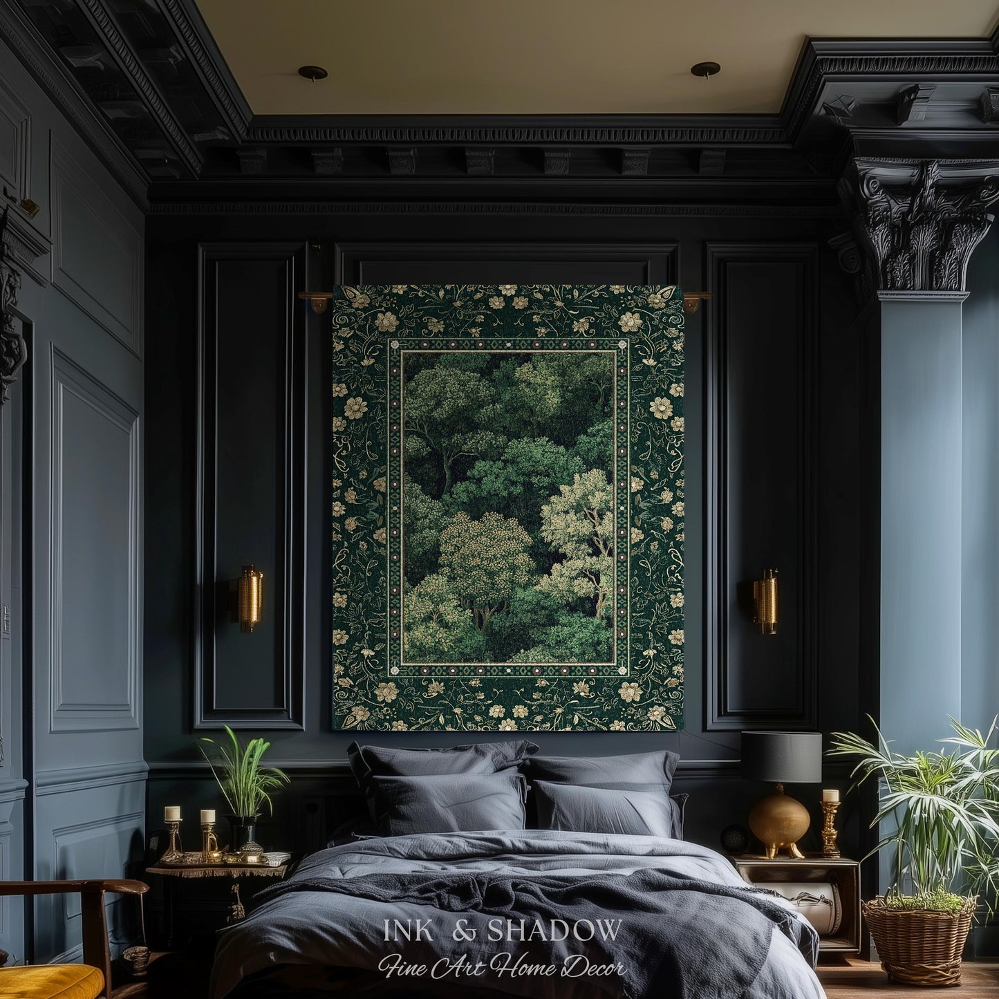 Lush Botanical Green Woven Blanket | Forest Theme Woodsy Aesthetic Living Room Green Home Decor Housewarming Gift Emerald Bedroom Tapestry |