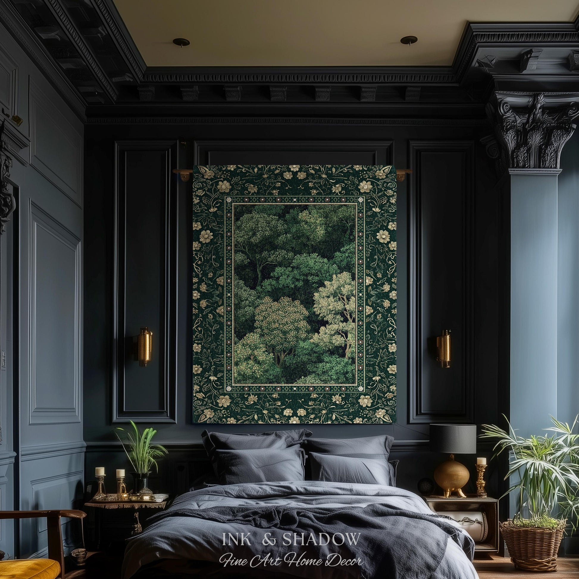 Lush Botanical Green Woven Blanket | Forest Theme Woodsy Aesthetic Living Room Green Home Decor Housewarming Gift Emerald Bedroom Tapestry |