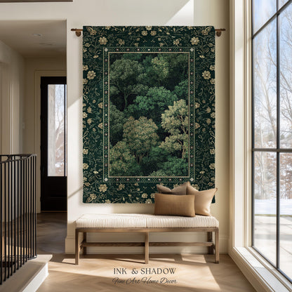 Lush Botanical Green Woven Blanket | Forest Theme Woodsy Aesthetic Living Room Green Home Decor Housewarming Gift Emerald Bedroom Tapestry |
