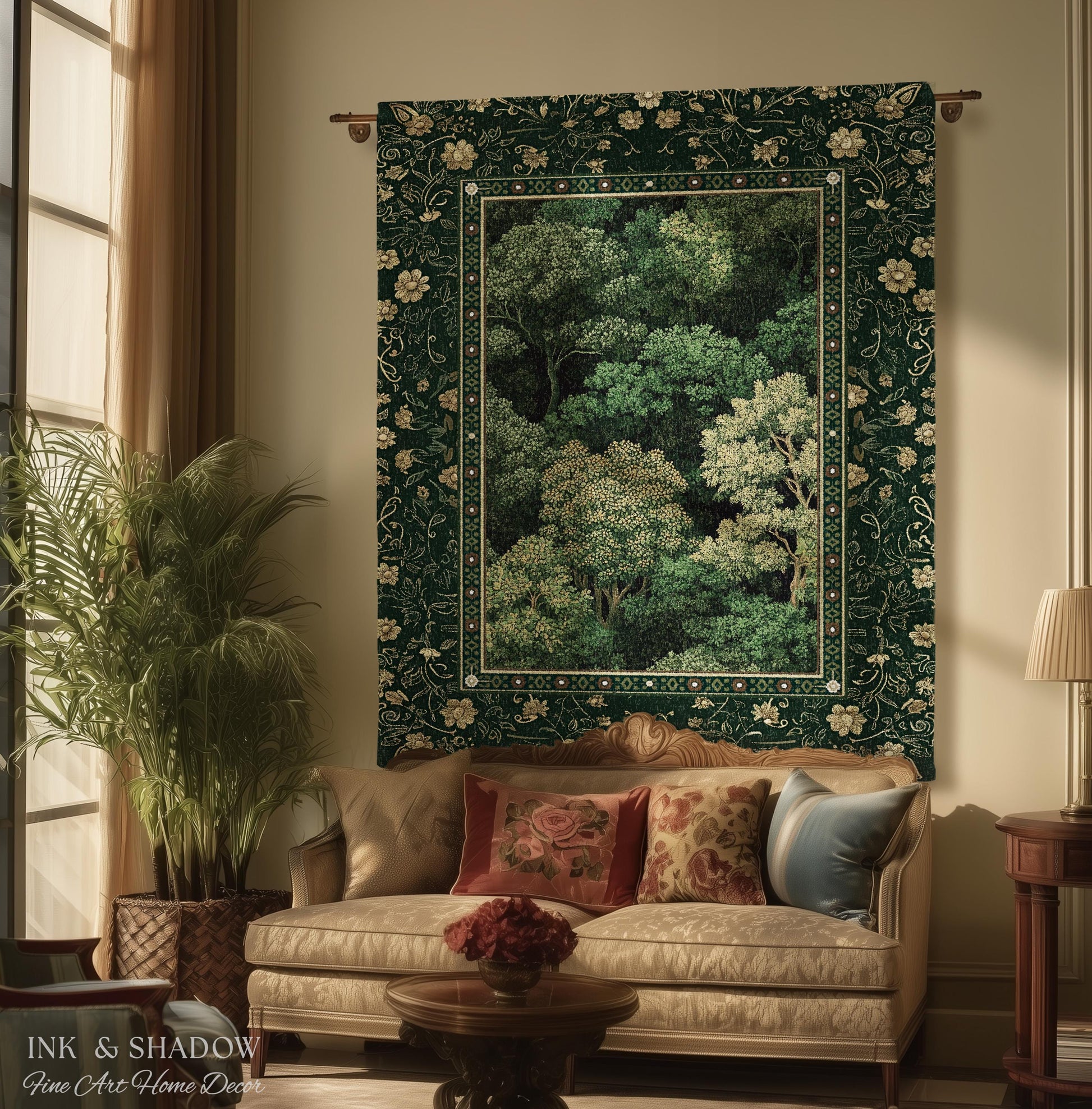 Lush Botanical Green Woven Blanket | Forest Theme Woodsy Aesthetic Living Room Green Home Decor Housewarming Gift Emerald Bedroom Tapestry |