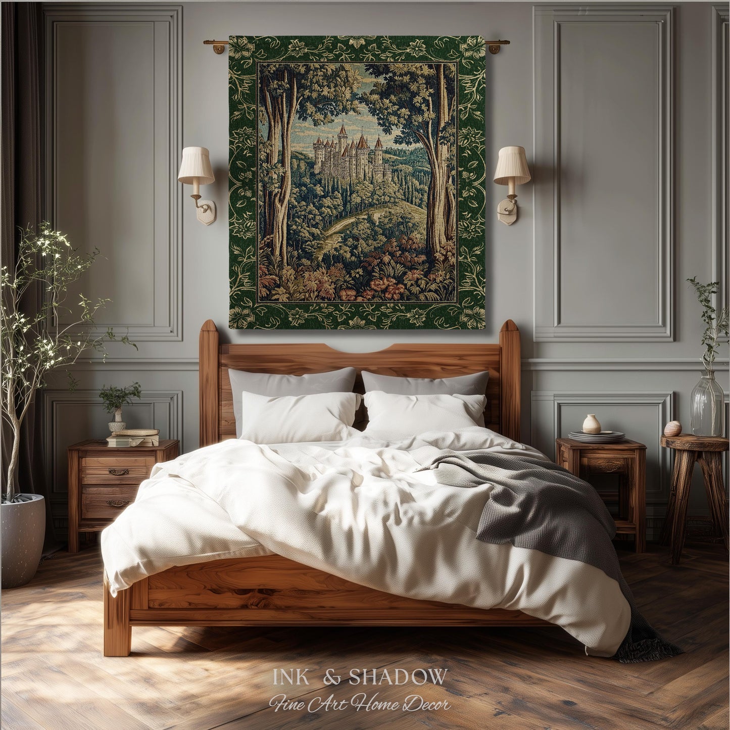 Fairytale Aesthetic Castle Tapestry Blanket Fairycore Folklore Inspired Decor | Magical Woodland Bedroom Whimsigothic Ethereal Forest Throw