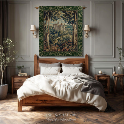Fairytale Aesthetic Castle Tapestry Blanket Fairycore Folklore Inspired Decor | Magical Woodland Bedroom Whimsigothic Ethereal Forest Throw
