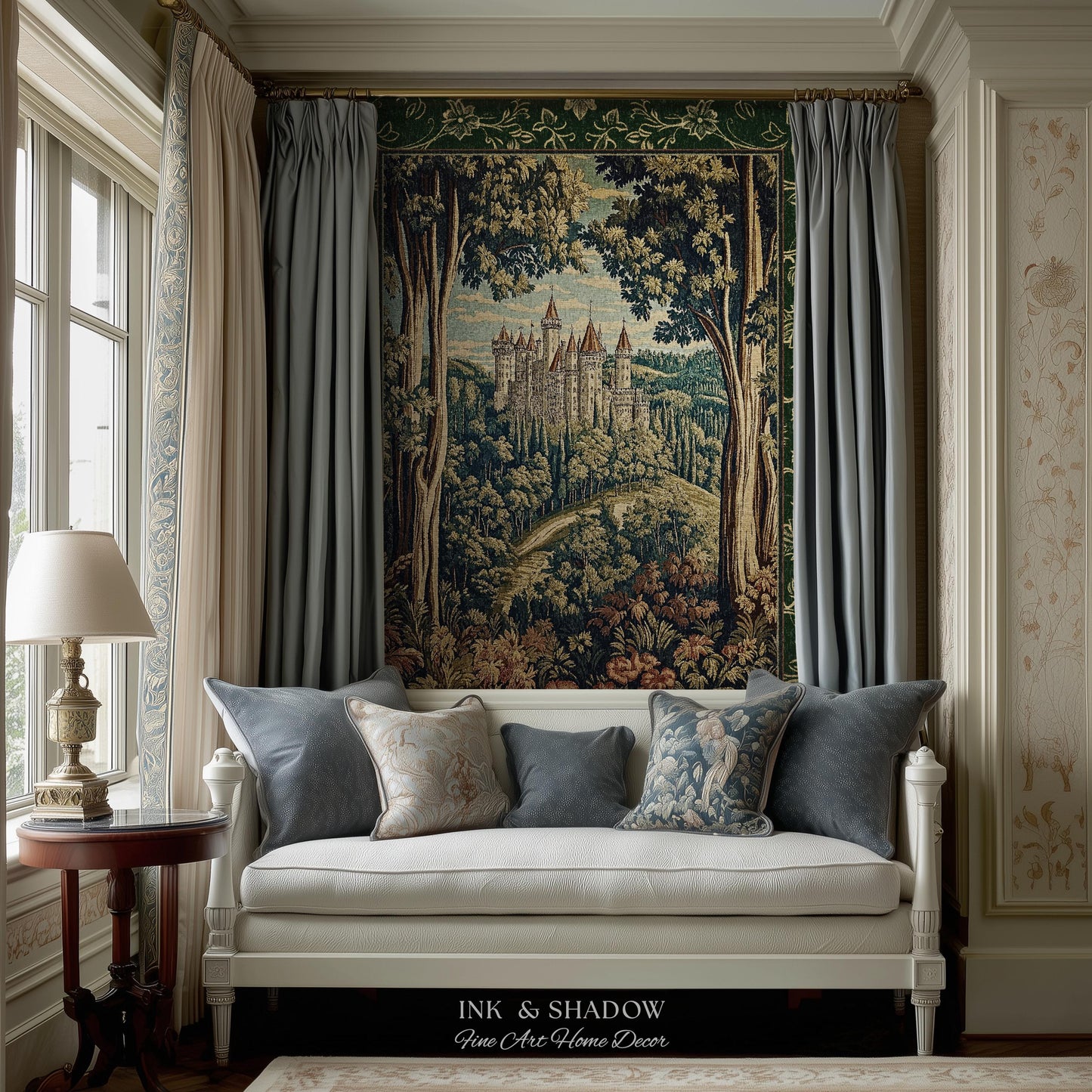 Fairytale Aesthetic Castle Tapestry Blanket Fairycore Folklore Inspired Decor | Magical Woodland Bedroom Whimsigothic Ethereal Forest Throw