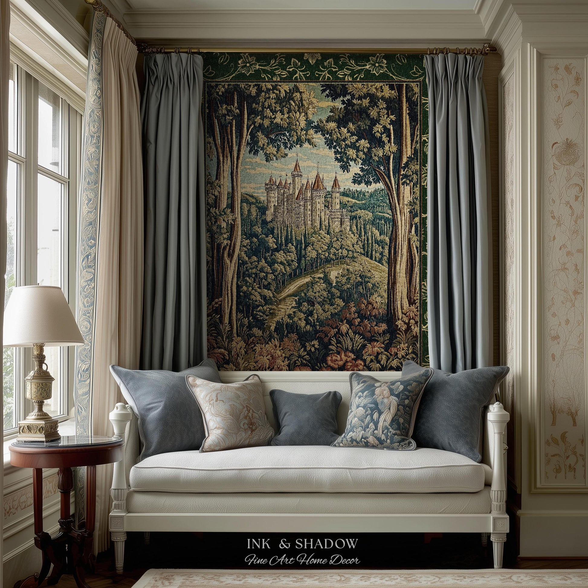 Fairytale Aesthetic Castle Tapestry Blanket Fairycore Folklore Inspired Decor | Magical Woodland Bedroom Whimsigothic Ethereal Forest Throw