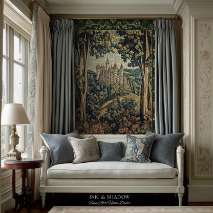 Fairytale Aesthetic Castle Tapestry Blanket Fairycore Folklore Inspired Decor | Magical Woodland Bedroom Whimsigothic Ethereal Forest Throw
