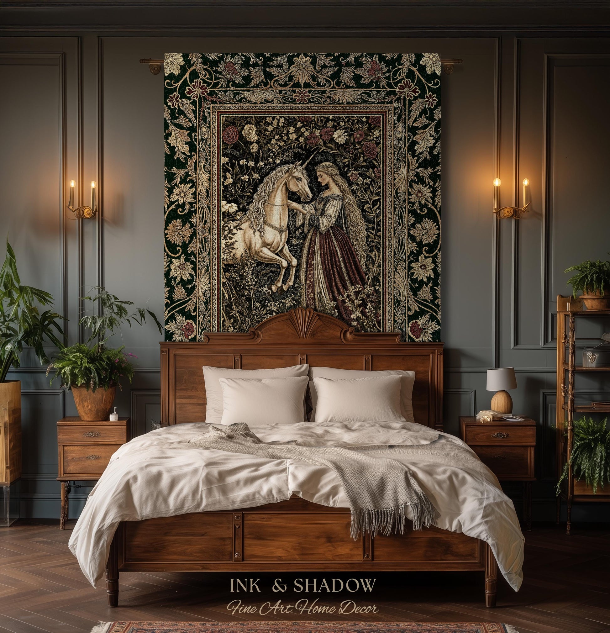 Renaissance Fairytale Floral Throw Blanket | Baroque Cottagecore Aesthetic Literary Goth Tapestry Regal Princesscore Bedroom Decor Medieval