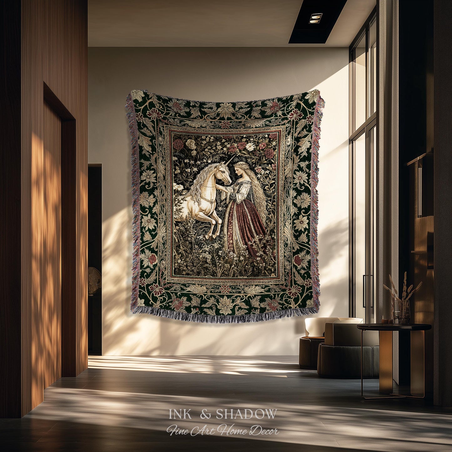 Renaissance Fairytale Floral Throw Blanket | Baroque Cottagecore Aesthetic Literary Goth Tapestry Regal Princesscore Bedroom Decor Medieval
