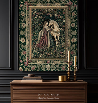Dark Victorian Botanical Woven Wall Tapestry | Dreamy Rococo Storybook Aesthetic Romantic Fairy Bedroom Dark Cottagecore Throw Blanket |