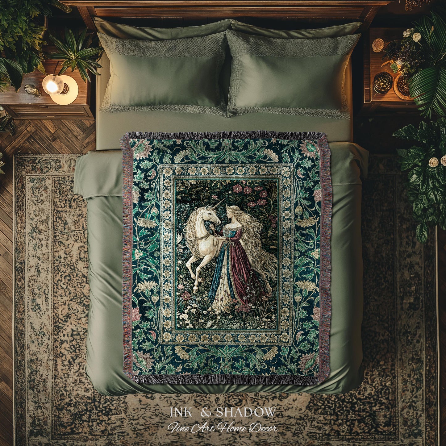 Rich Rococo Fairytale Woven Throw Blanket | Mystical Gothic Romance Aesthetic Regal Princesscore Bedroom Tapestry Cottagecore Renaissance