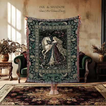 Rich Rococo Fairytale Woven Throw Blanket | Mystical Gothic Romance Aesthetic Regal Princesscore Bedroom Tapestry Cottagecore Renaissance