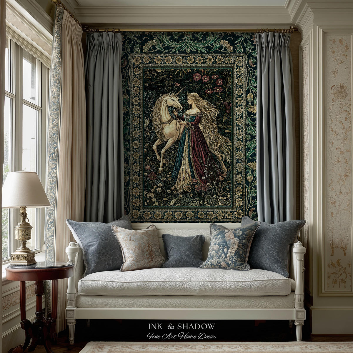 Rich Rococo Fairytale Woven Throw Blanket | Mystical Gothic Romance Aesthetic Regal Princesscore Bedroom Tapestry Cottagecore Renaissance