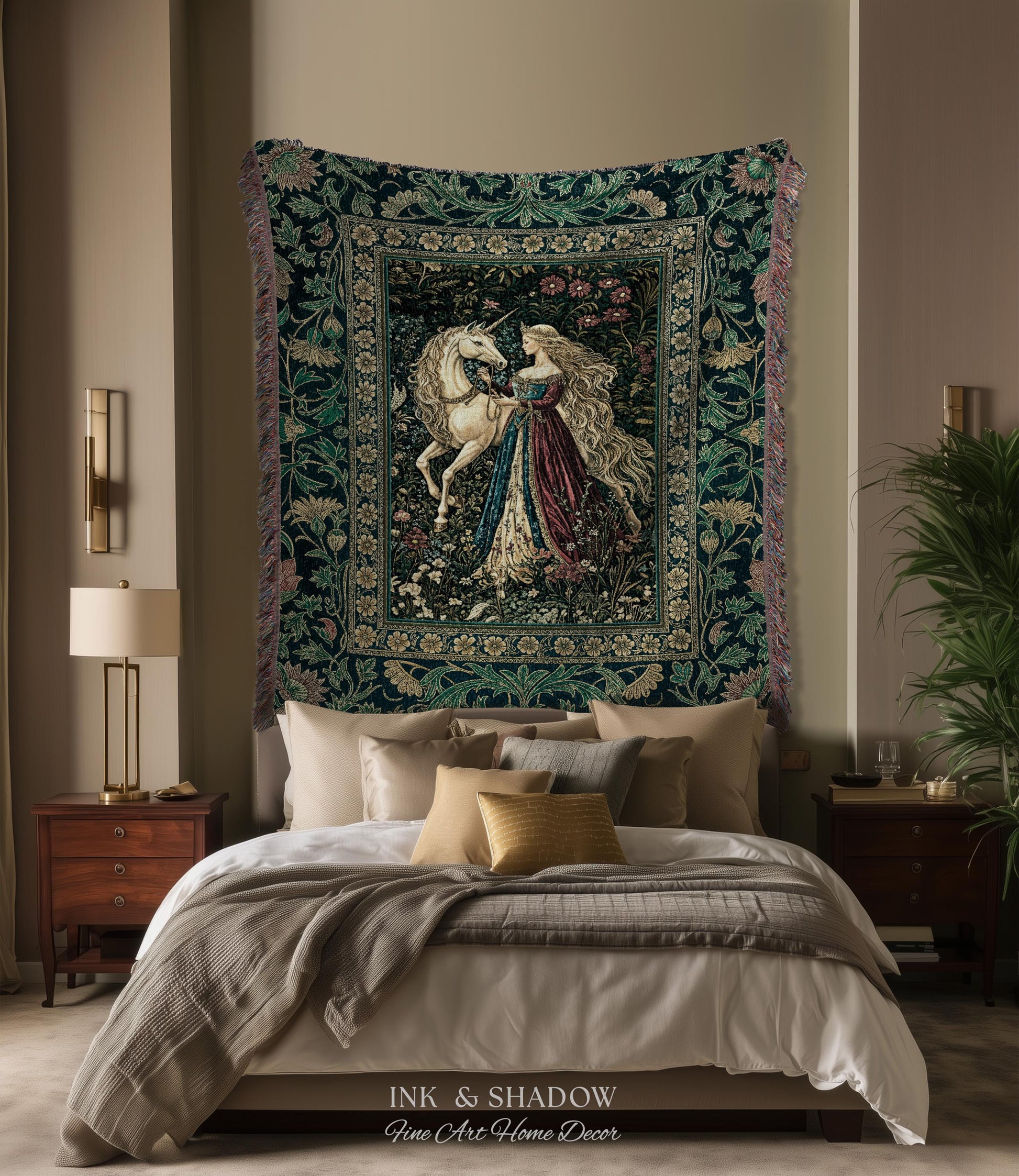 Rich Rococo Fairytale Woven Throw Blanket | Mystical Gothic Romance Aesthetic Regal Princesscore Bedroom Tapestry Cottagecore Renaissance