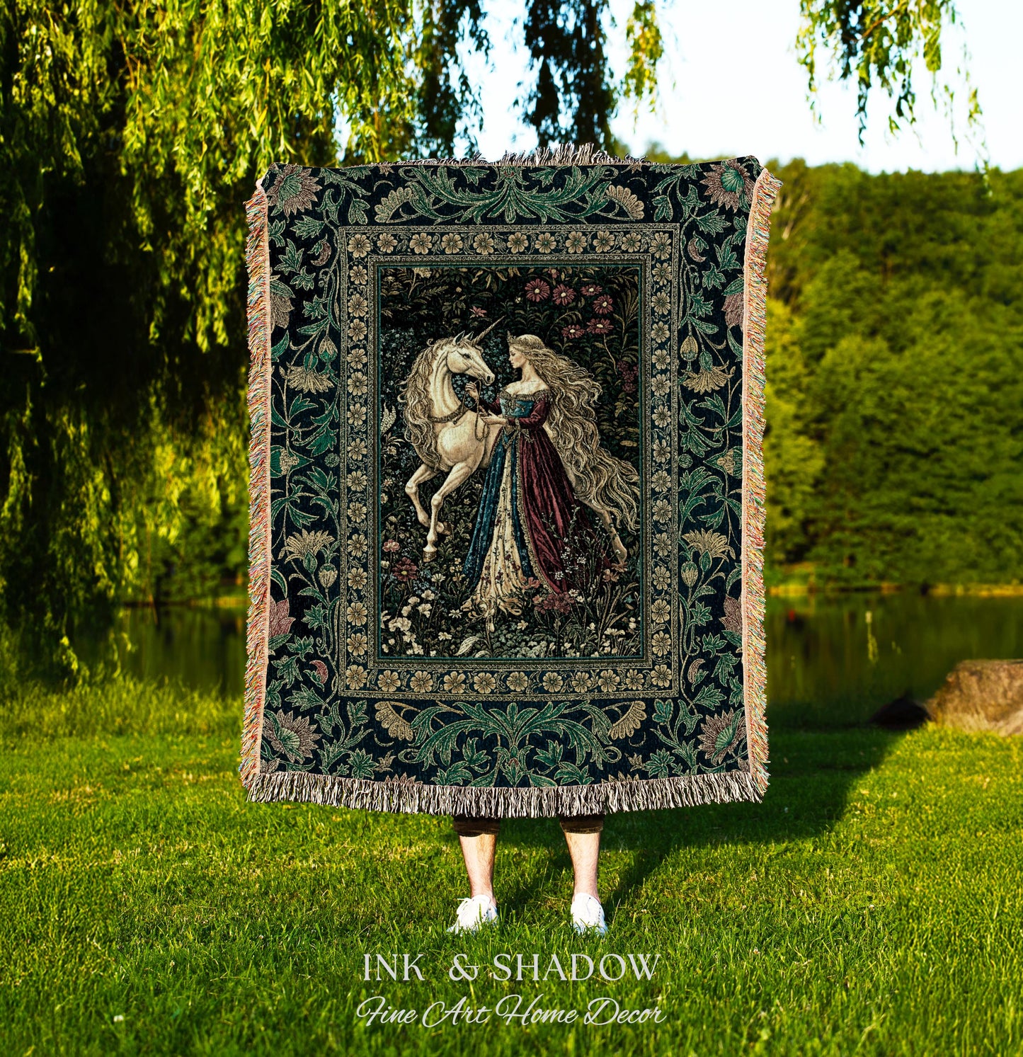 Rich Rococo Fairytale Woven Throw Blanket | Mystical Gothic Romance Aesthetic Regal Princesscore Bedroom Tapestry Cottagecore Renaissance