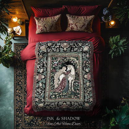 Baroque Fantasy Rustic Throw Blanket | Rococo Coquette Bedroom Decor Dark Royalcore Woven Wall Tapestry Medieval Storybook Gothic Aesthetic