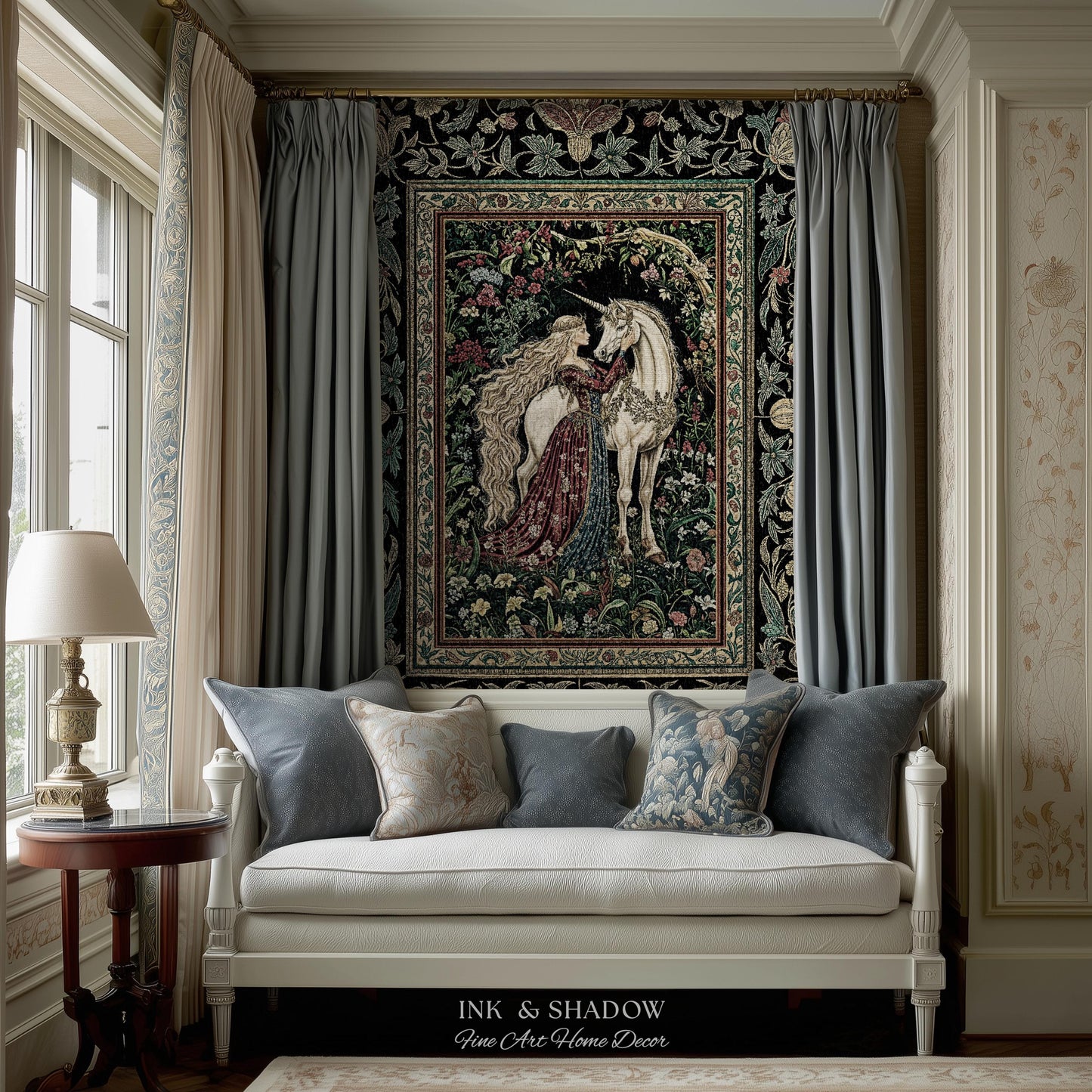 Baroque Fantasy Rustic Throw Blanket | Rococo Coquette Bedroom Decor Dark Royalcore Woven Wall Tapestry Medieval Storybook Gothic Aesthetic