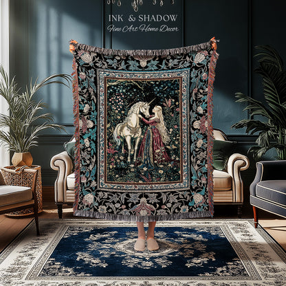 Rustic Fairytale Dark Teal Throw Blanket | Rococo Baroque Inspired Decor Medieval Princesscore Woven Tapestry Dreamy Fantasy Bedroom Style |