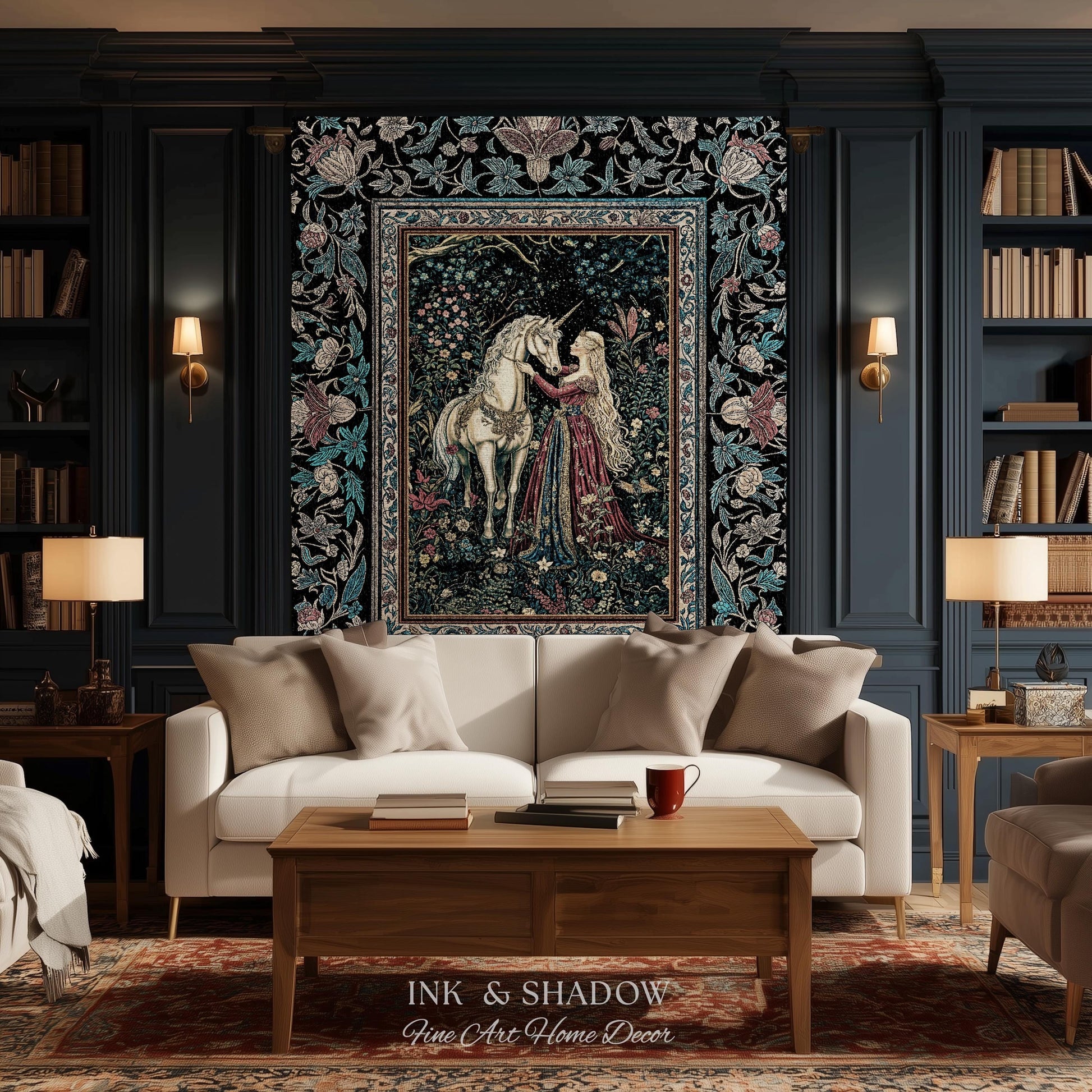 Rustic Fairytale Dark Teal Throw Blanket | Rococo Baroque Inspired Decor Medieval Princesscore Woven Tapestry Dreamy Fantasy Bedroom Style |