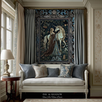 Moody Medieval Rococo Throw Blanket | Vintage Fantasy Bedroom Woven Wall Tapestry Baroque Royalcore Cottagecore Romantic Decor Cool Hues |