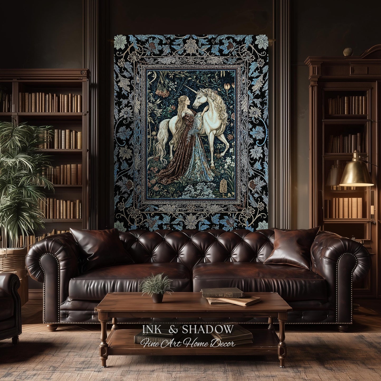 Moody Medieval Rococo Throw Blanket | Vintage Fantasy Bedroom Woven Wall Tapestry Baroque Royalcore Cottagecore Romantic Decor Cool Hues |
