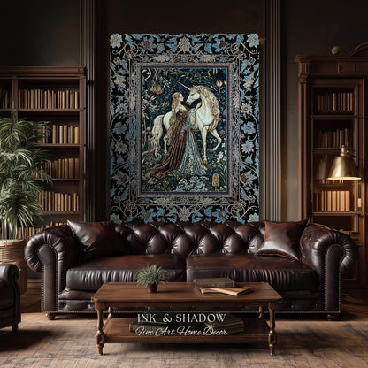 Moody Medieval Rococo Throw Blanket | Vintage Fantasy Bedroom Woven Wall Tapestry Baroque Royalcore Cottagecore Romantic Decor Cool Hues |