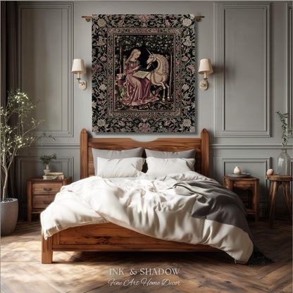 Cozy Storybook Reading Throw Blanket | Medieval Bedroom Unicorn Cottagecore Dark Academia Decor Fairytale Princess Rococo Woven Tapestry |