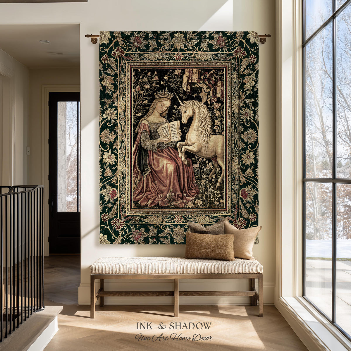 Baroque Storybook Rustic Wall Tapestry | Storybook Royalcore Decor Dark Romantic Cottagecore Tapestry Gothic Princess Woven Home Accent |