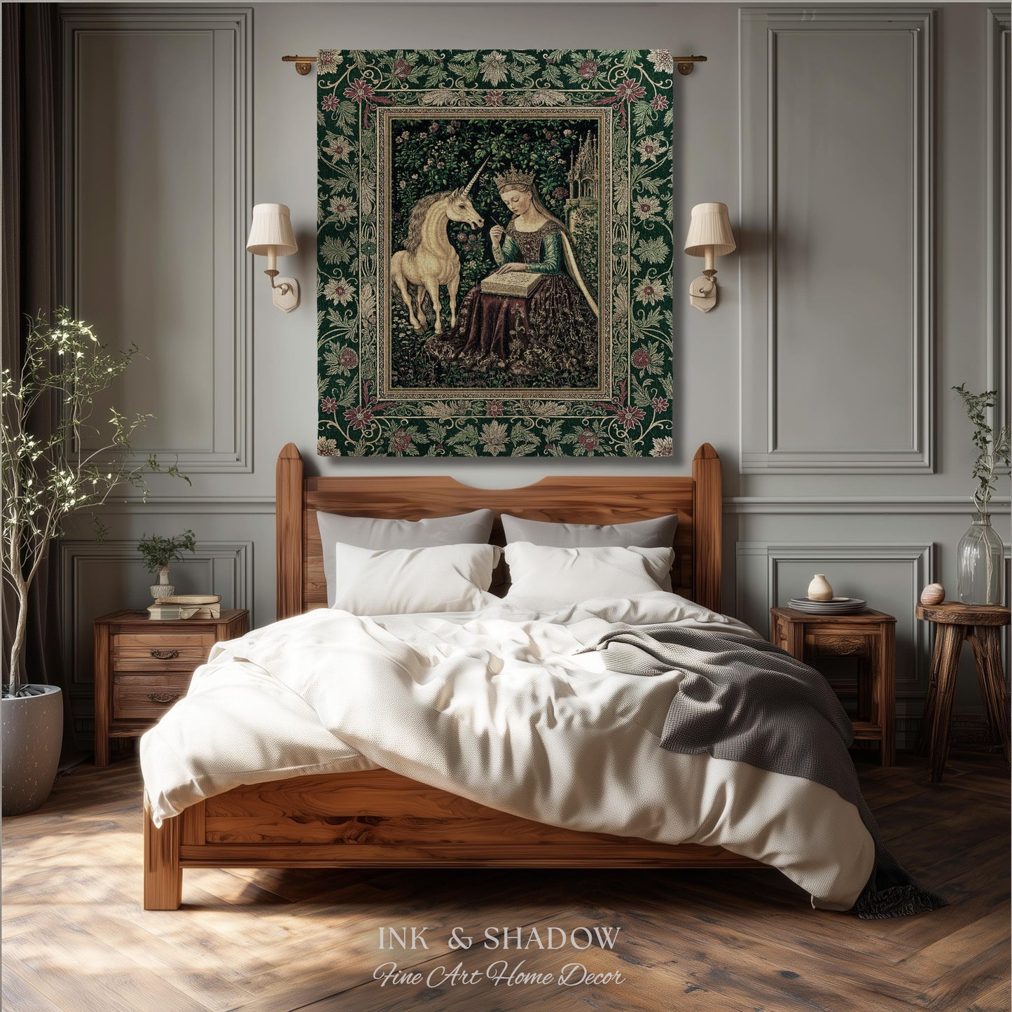Whimsical Medieval Fantasy Throw Blanket | Rustic Storybook Cottagecore Coquette Regal Aesthetic Woven Tapestry Dark Royalcore Folklore |