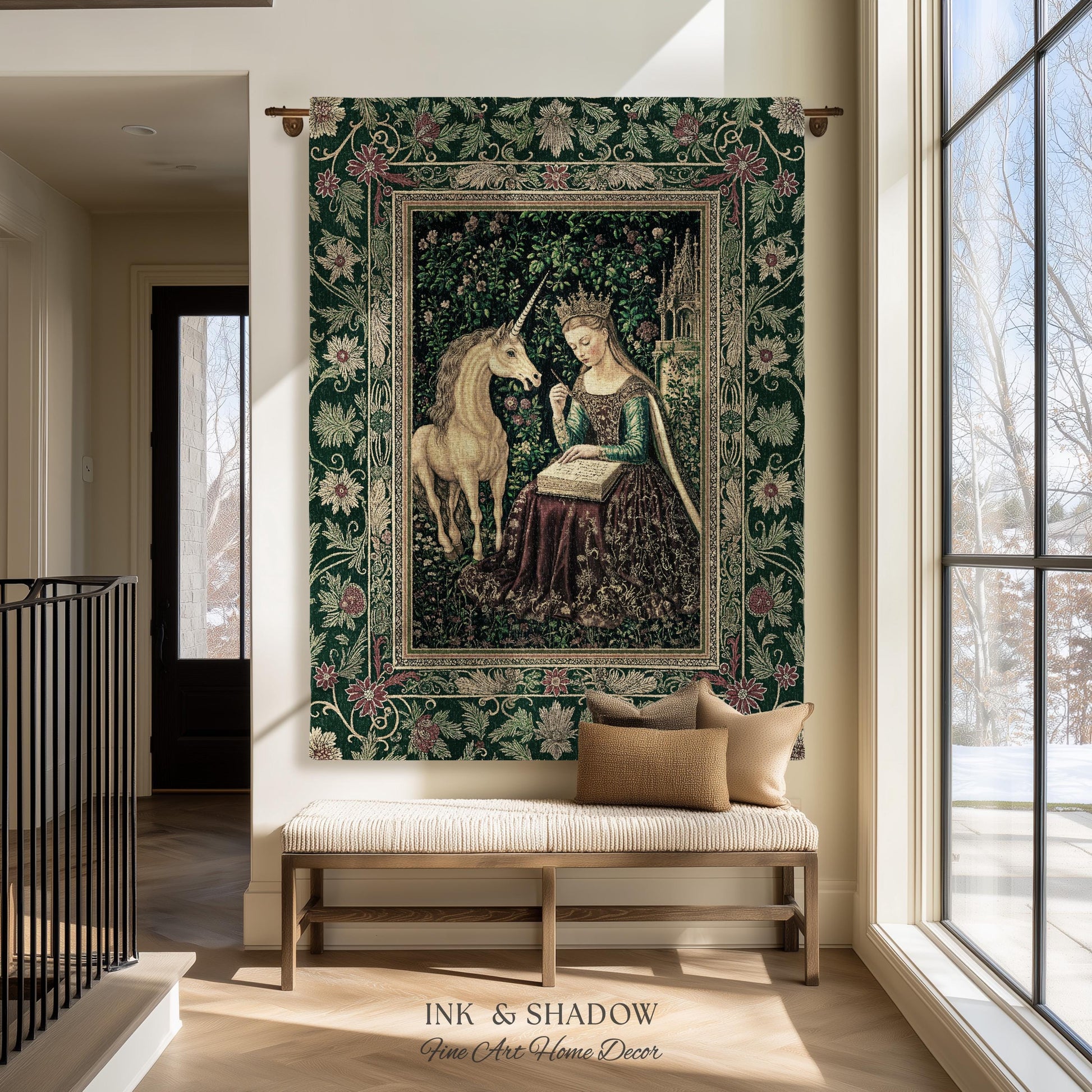 Whimsical Medieval Fantasy Throw Blanket | Rustic Storybook Cottagecore Coquette Regal Aesthetic Woven Tapestry Dark Royalcore Folklore |