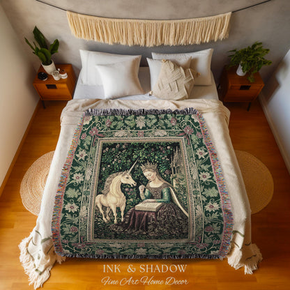 Whimsical Medieval Fantasy Throw Blanket | Rustic Storybook Cottagecore Coquette Regal Aesthetic Woven Tapestry Dark Royalcore Folklore |