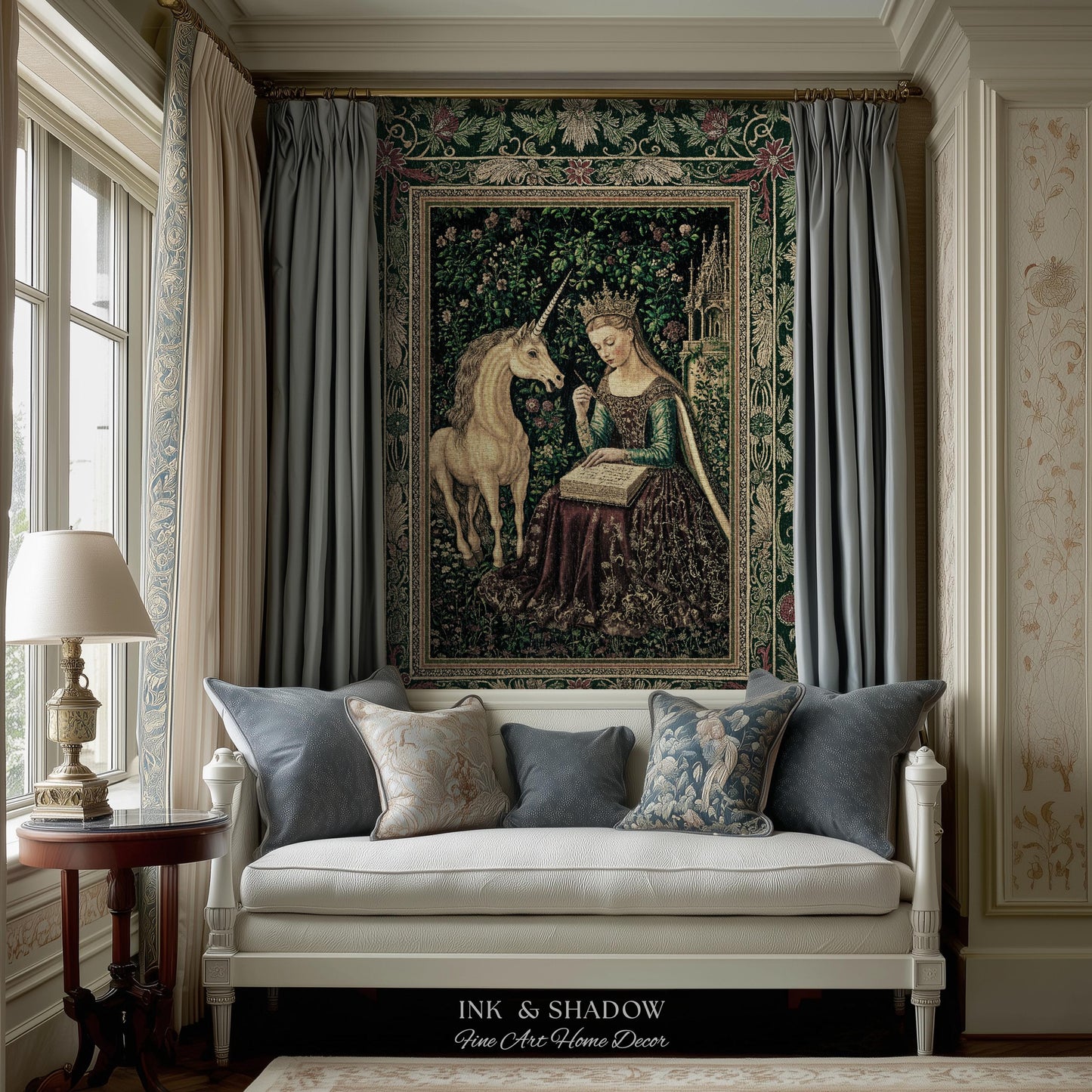 Whimsical Medieval Fantasy Throw Blanket | Rustic Storybook Cottagecore Coquette Regal Aesthetic Woven Tapestry Dark Royalcore Folklore |