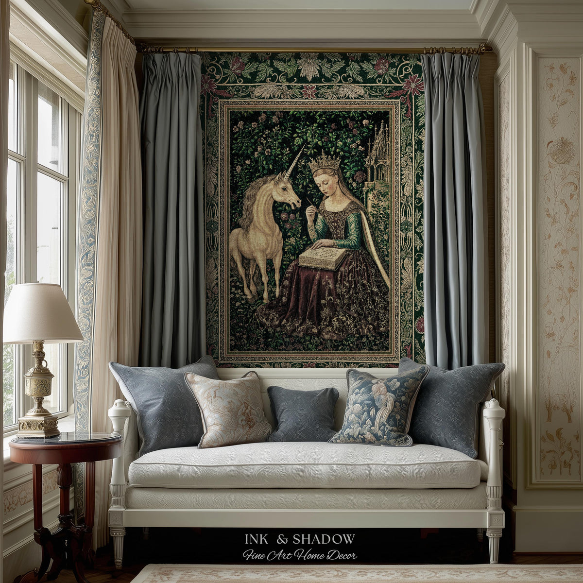 Whimsical Medieval Fantasy Throw Blanket | Rustic Storybook Cottagecore Coquette Regal Aesthetic Woven Tapestry Dark Royalcore Folklore |