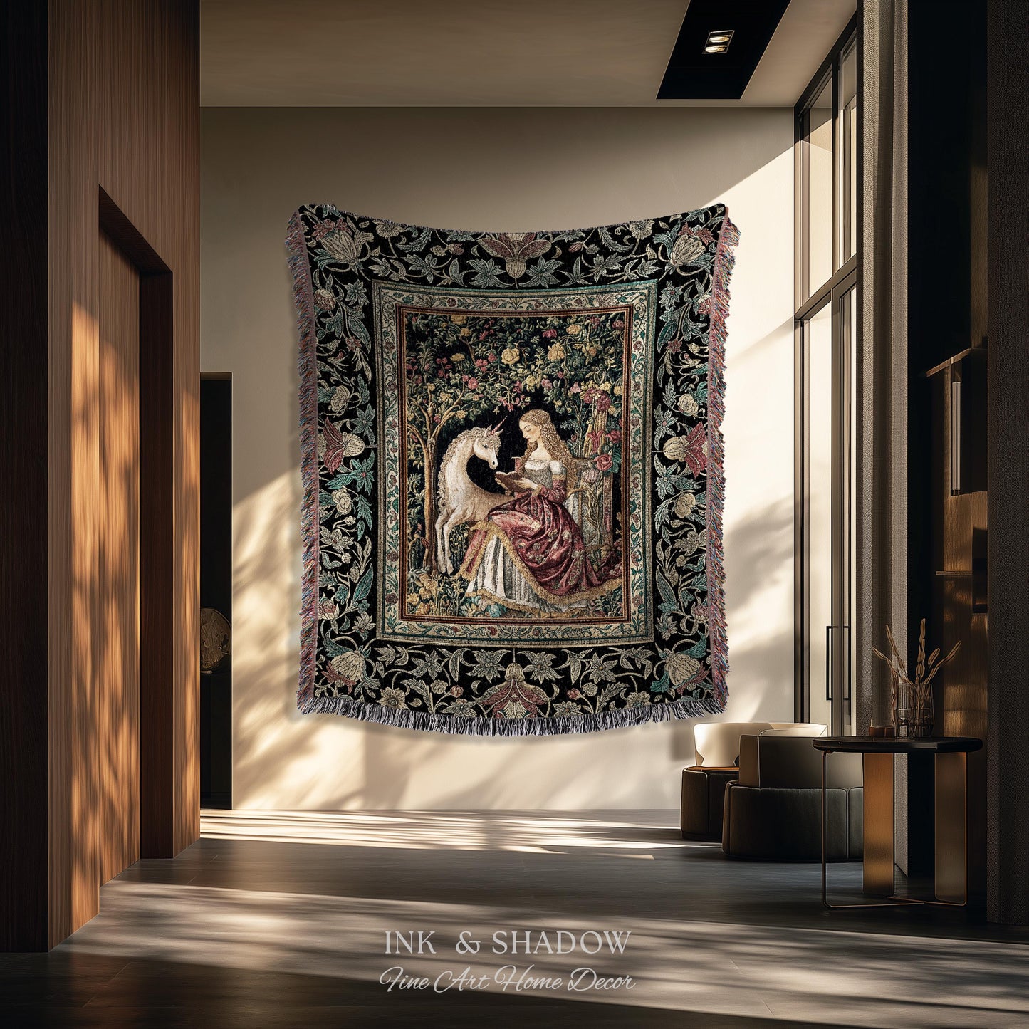 Royal Fairytale Botanical Throw Blanket | Rococo Storybook Decor Cottagecore Medieval Romance Princesscore Woven Tapestry Gothic Bedroom |