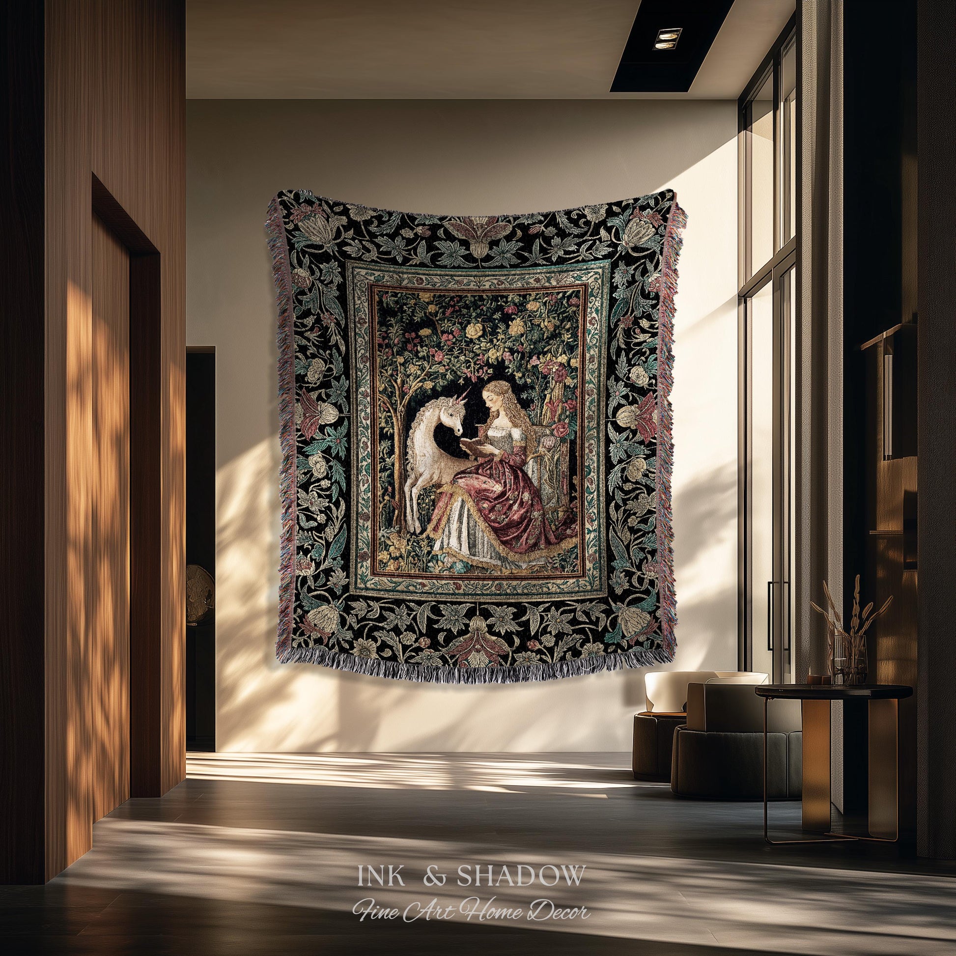 Royal Fairytale Botanical Throw Blanket | Rococo Storybook Decor Cottagecore Medieval Romance Princesscore Woven Tapestry Gothic Bedroom |