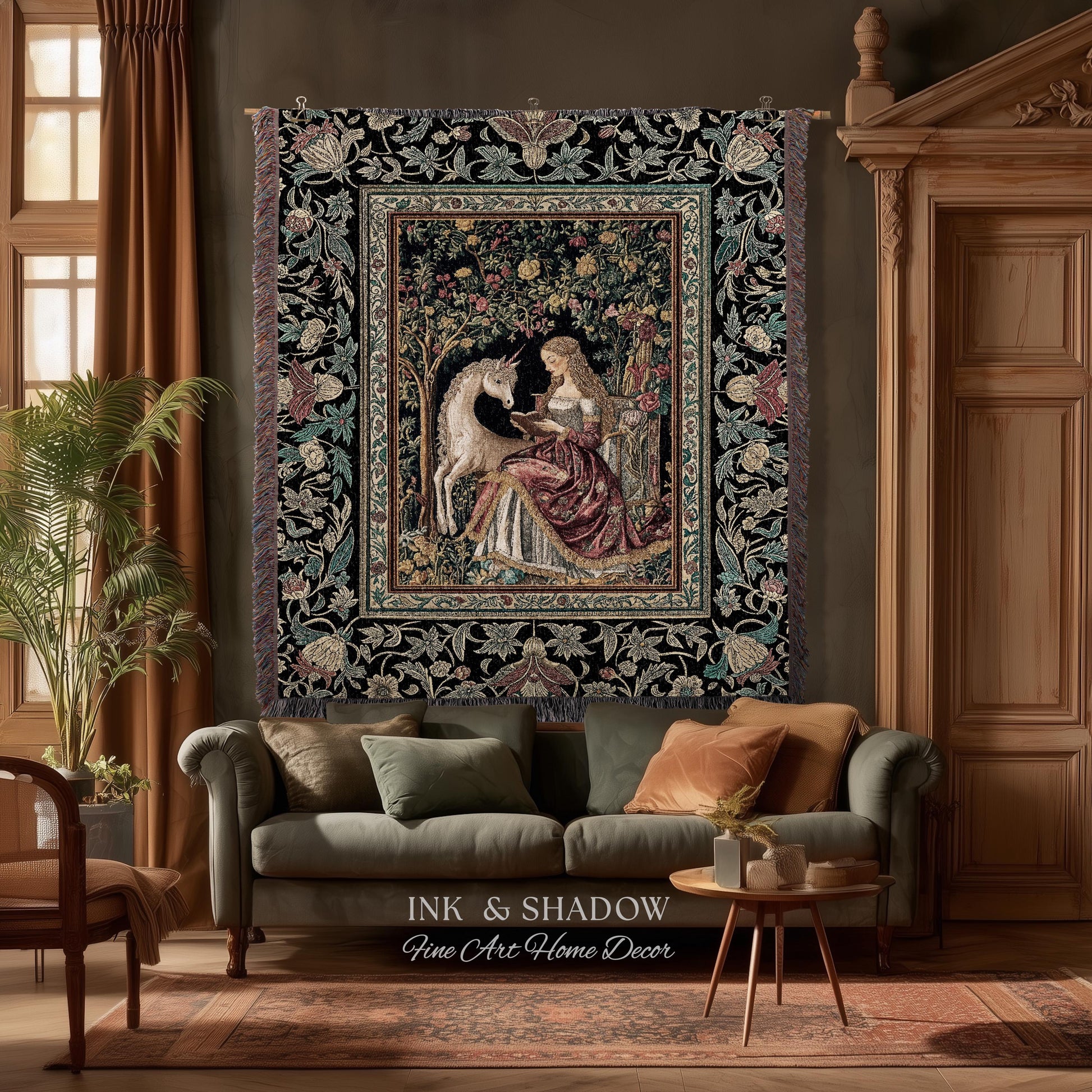 Royal Fairytale Botanical Throw Blanket | Rococo Storybook Decor Cottagecore Medieval Romance Princesscore Woven Tapestry Gothic Bedroom |