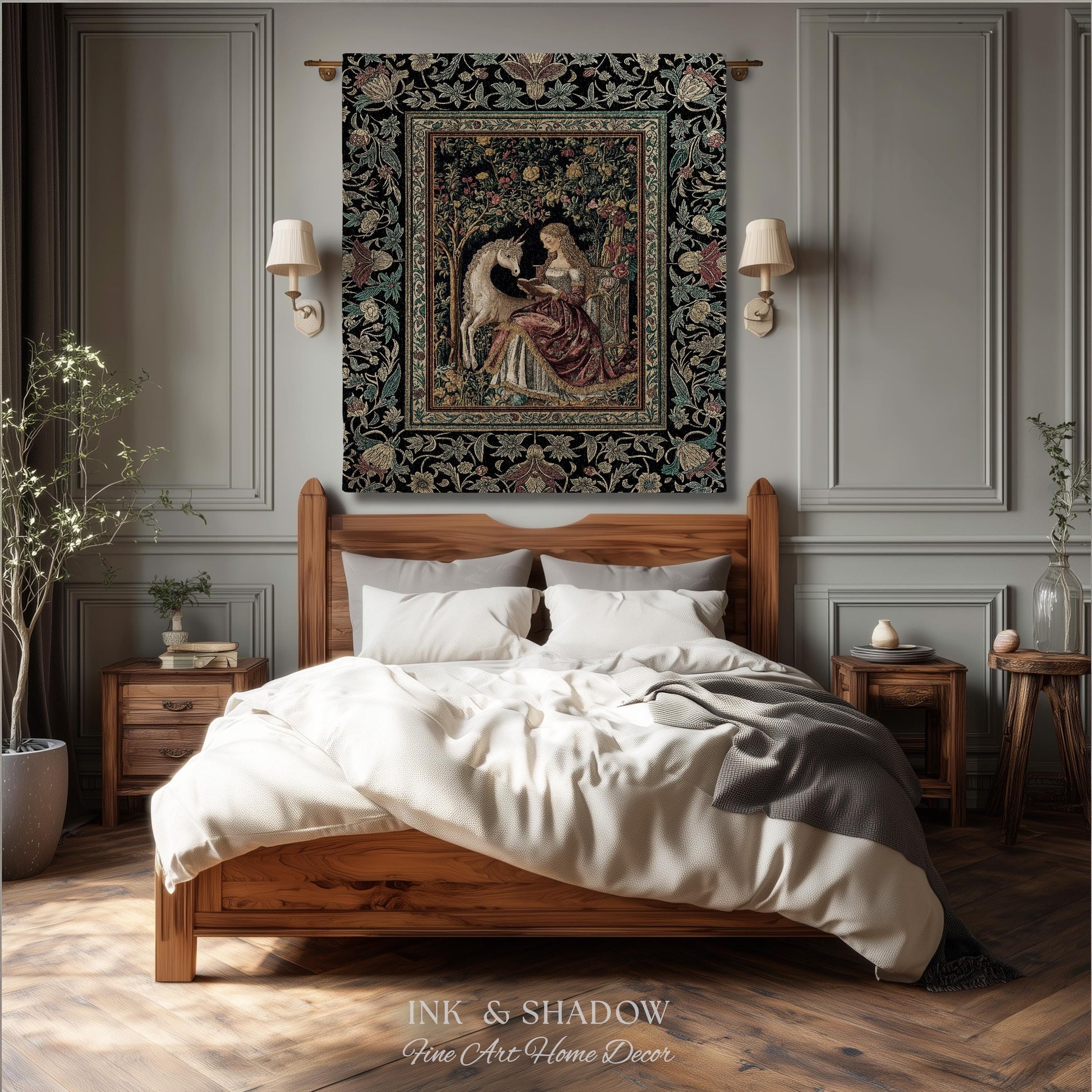 Royal Fairytale Botanical Throw Blanket | Rococo Storybook Decor Cottagecore Medieval Romance Princesscore Woven Tapestry Gothic Bedroom |