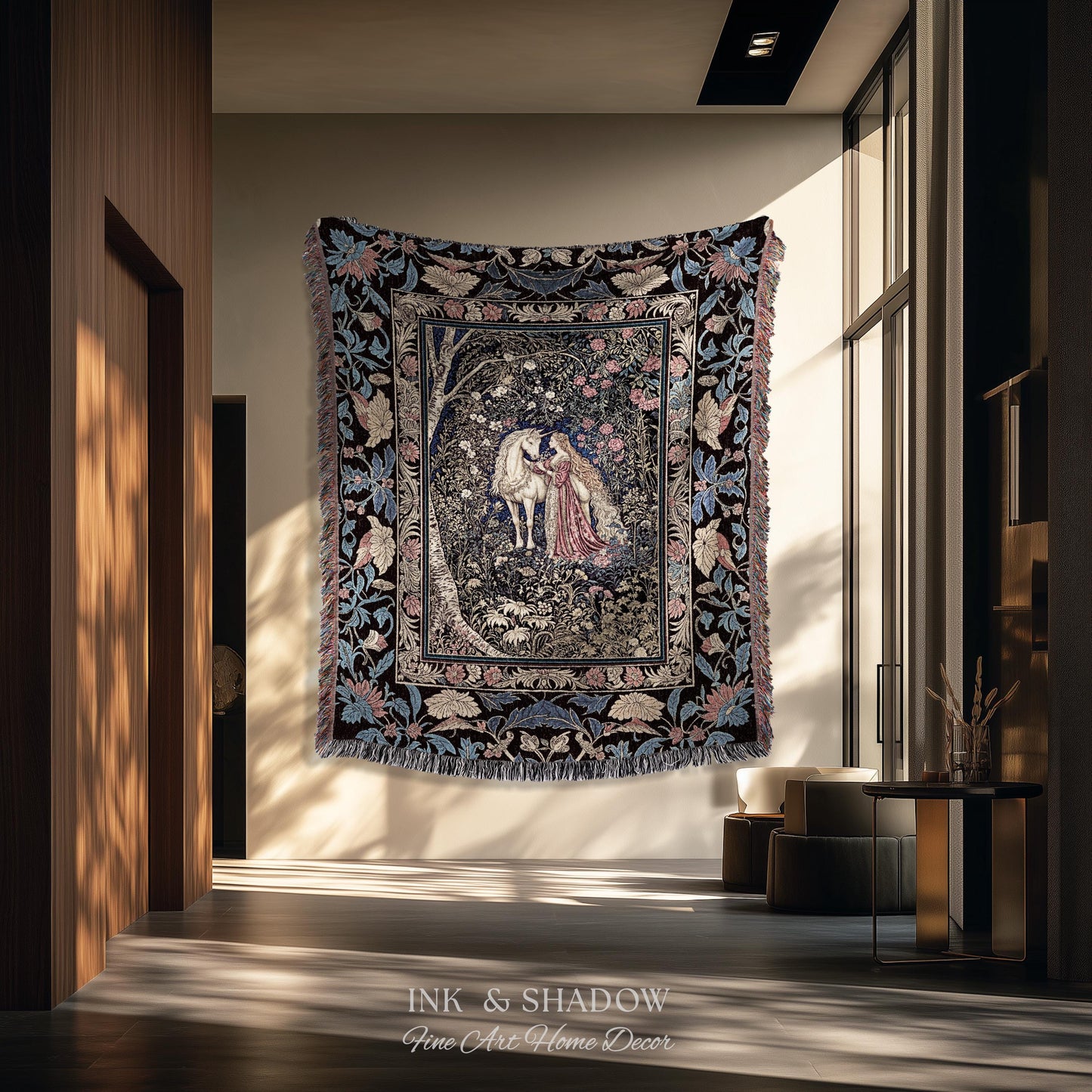 Fairy Forest Floral Maximalist Blanket | Pastel Coquette Light Academia Bedroom Ethereal Forest Spirits Dreamy Fairytale Woven Wall Tapestry