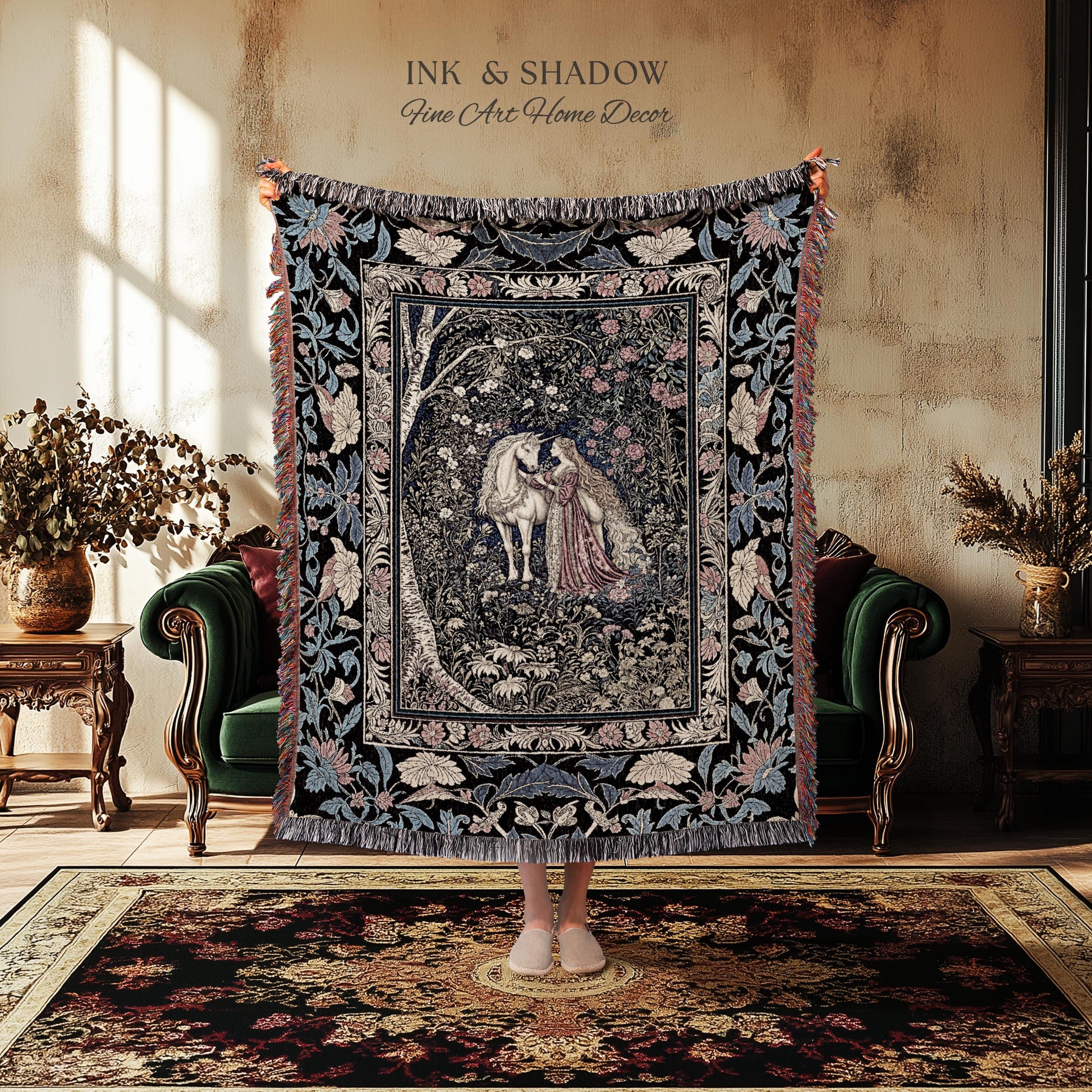 Fairy Forest Floral Maximalist Blanket | Pastel Coquette Light Academia Bedroom Ethereal Forest Spirits Dreamy Fairytale Woven Wall Tapestry