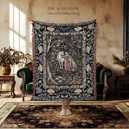 Fairy Forest Floral Maximalist Blanket | Pastel Coquette Light Academia Bedroom Ethereal Forest Spirits Dreamy Fairytale Woven Wall Tapestry