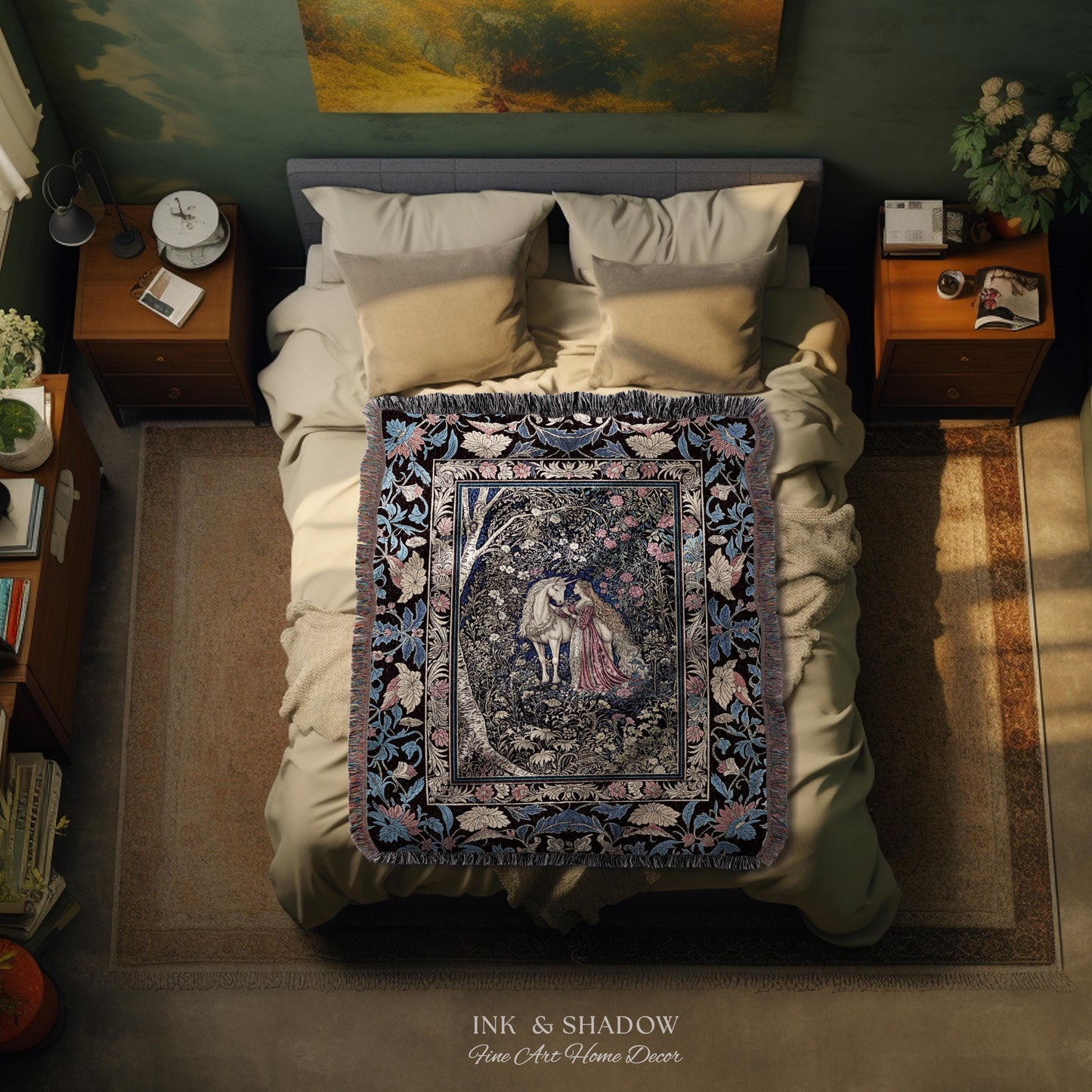 Fairy Forest Floral Maximalist Blanket | Pastel Coquette Light Academia Bedroom Ethereal Forest Spirits Dreamy Fairytale Woven Wall Tapestry