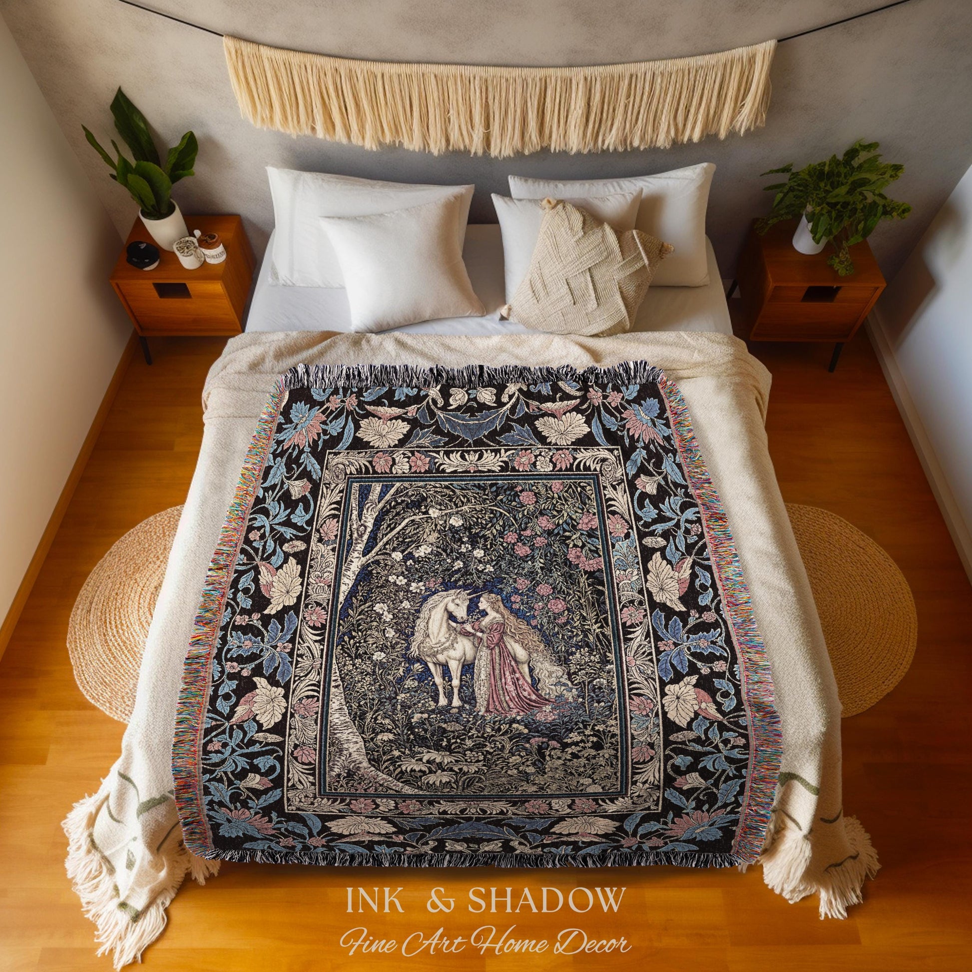 Fairy Forest Floral Maximalist Blanket | Pastel Coquette Light Academia Bedroom Ethereal Forest Spirits Dreamy Fairytale Woven Wall Tapestry