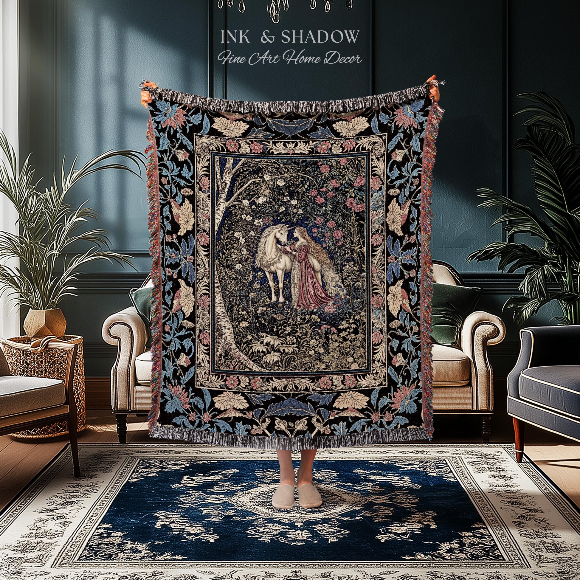 Fairy Forest Floral Maximalist Blanket | Pastel Coquette Light Academia Bedroom Ethereal Forest Spirits Dreamy Fairytale Woven Wall Tapestry